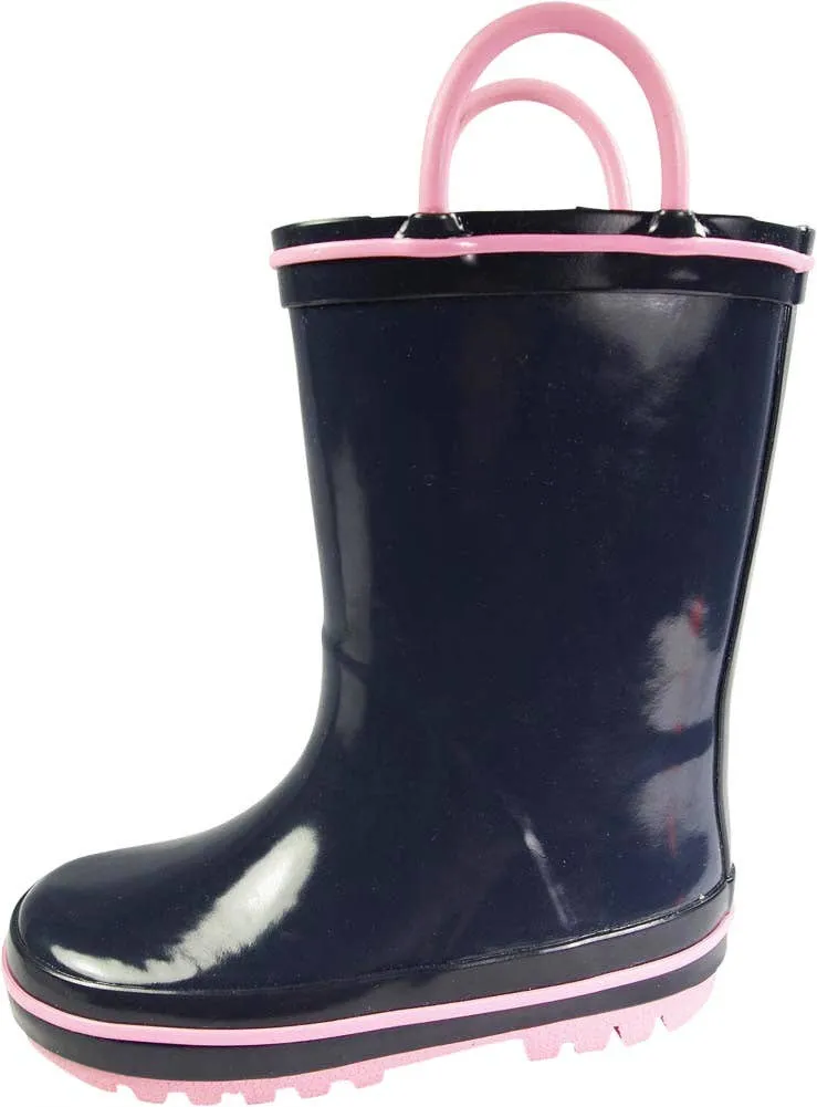 NORTY Tod Girls 6-10 Navy/Pink Rain Boots 16410