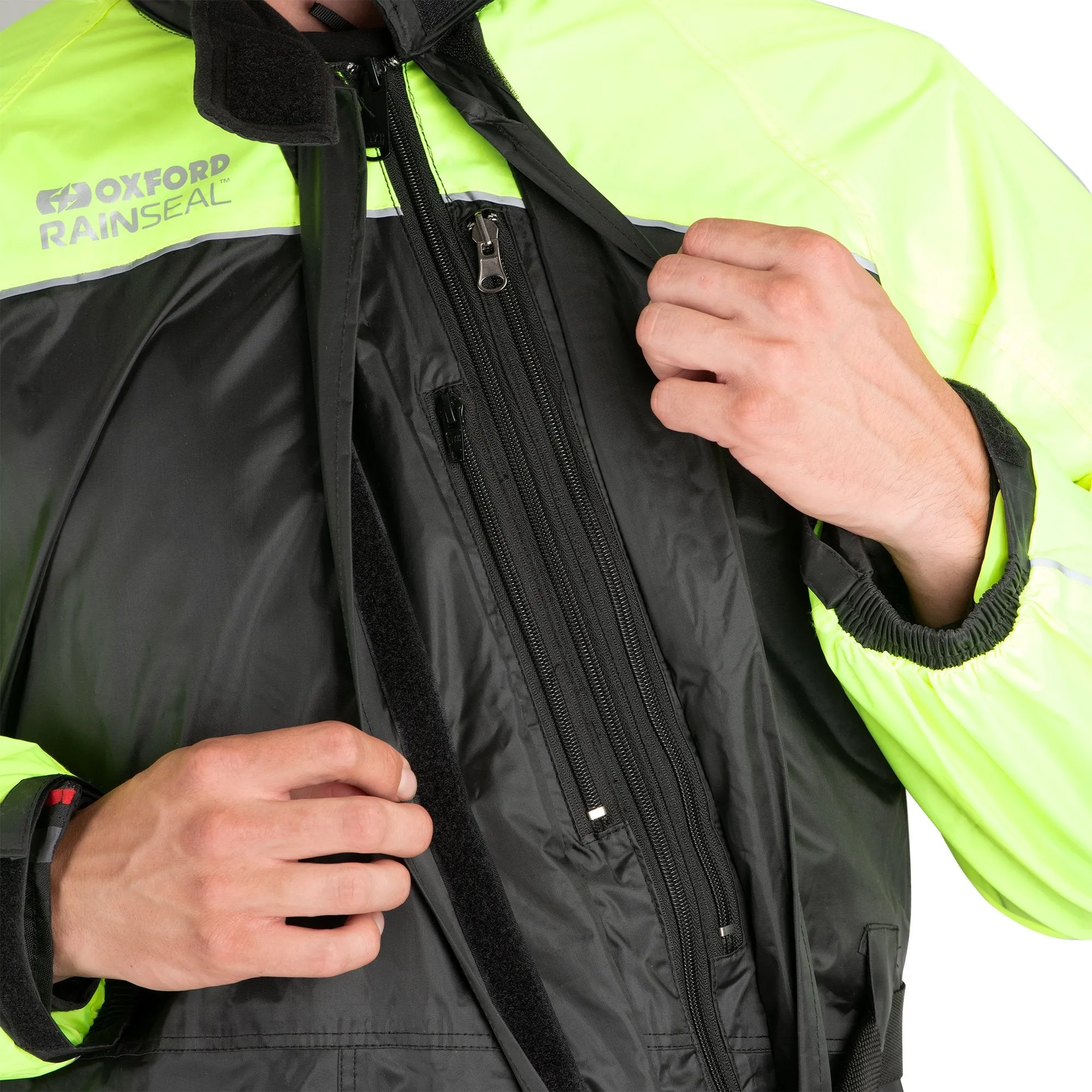 Oxford Rainseal Waterproof Motorcycle Oversuit Rain Black Fluo