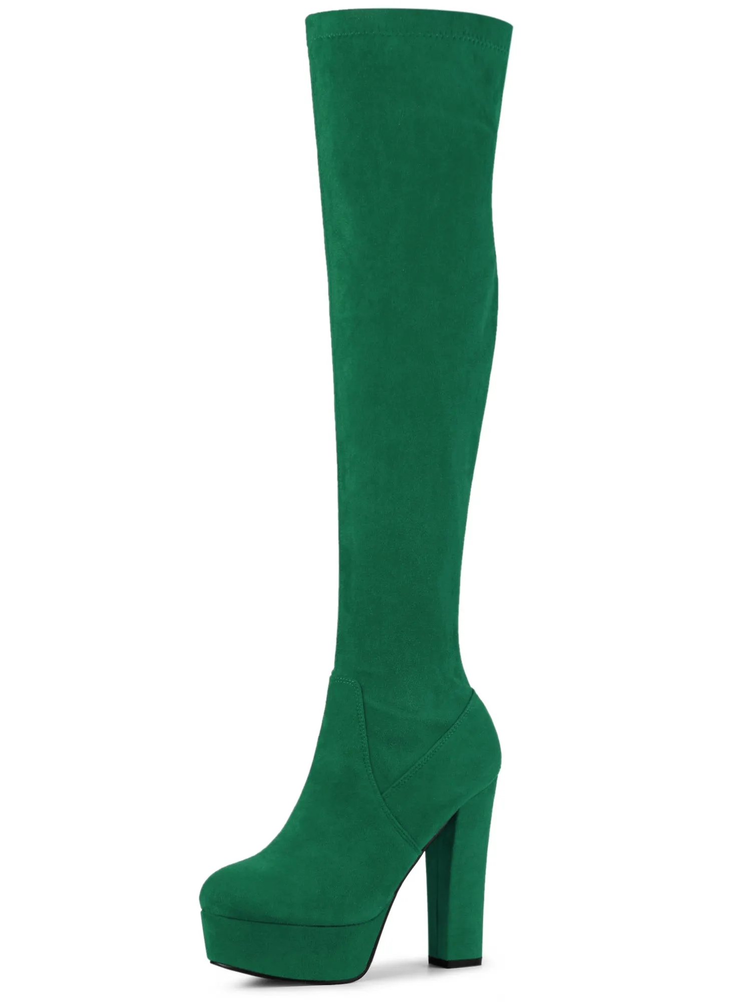 Perphy Women's Platform Block Heel Over the Knee Thigh High Boots