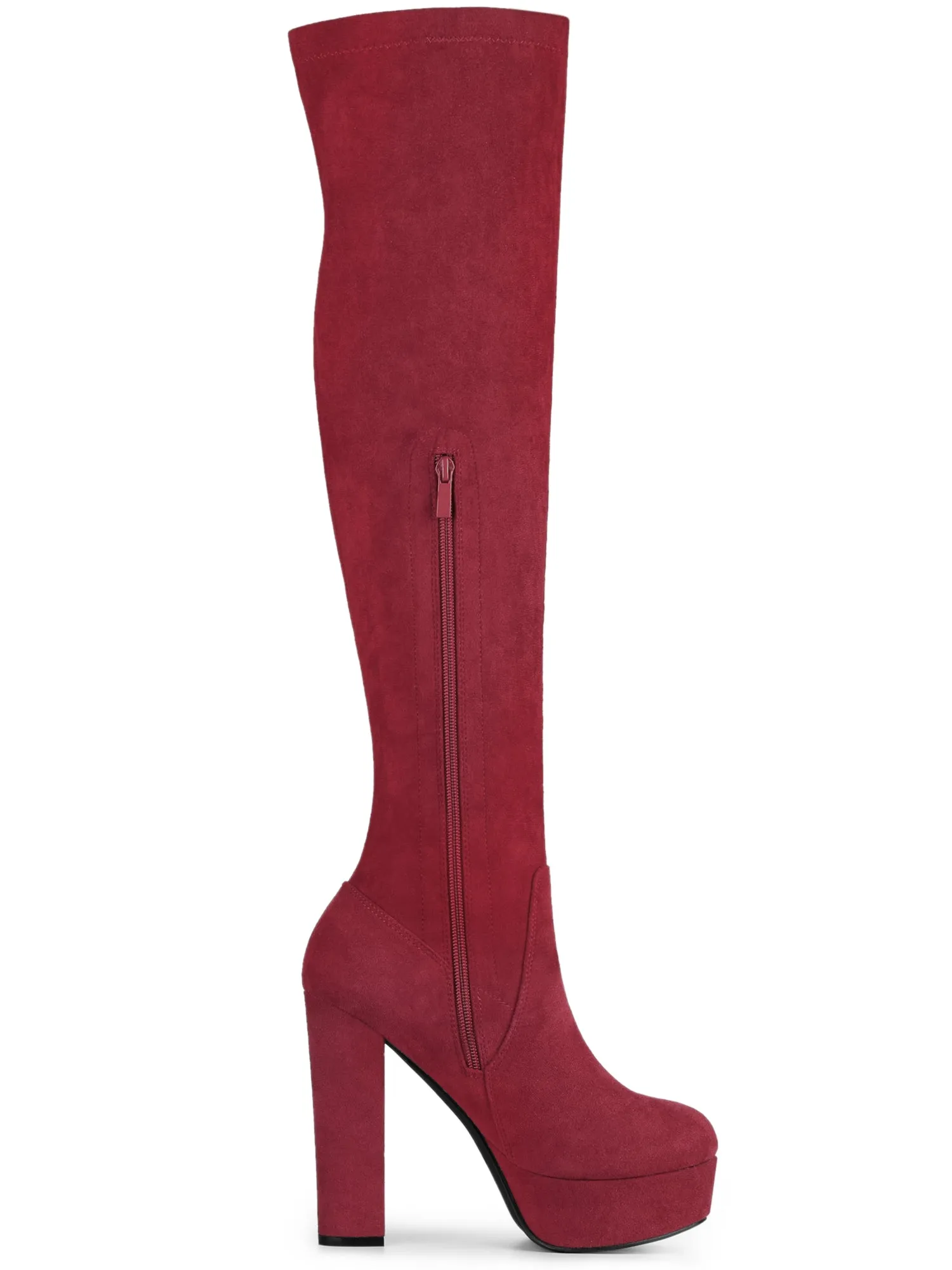 Perphy Women's Platform Block Heel Over the Knee Thigh High Boots