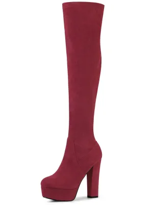 Perphy Women's Platform Block Heel Over the Knee Thigh High Boots