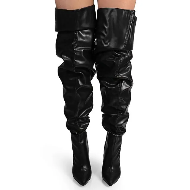 Pu Leather Nordic31 Over The Knee Boots (Black)