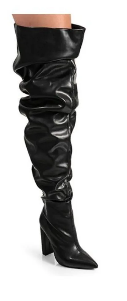 Pu Leather Nordic31 Over The Knee Boots (Black)