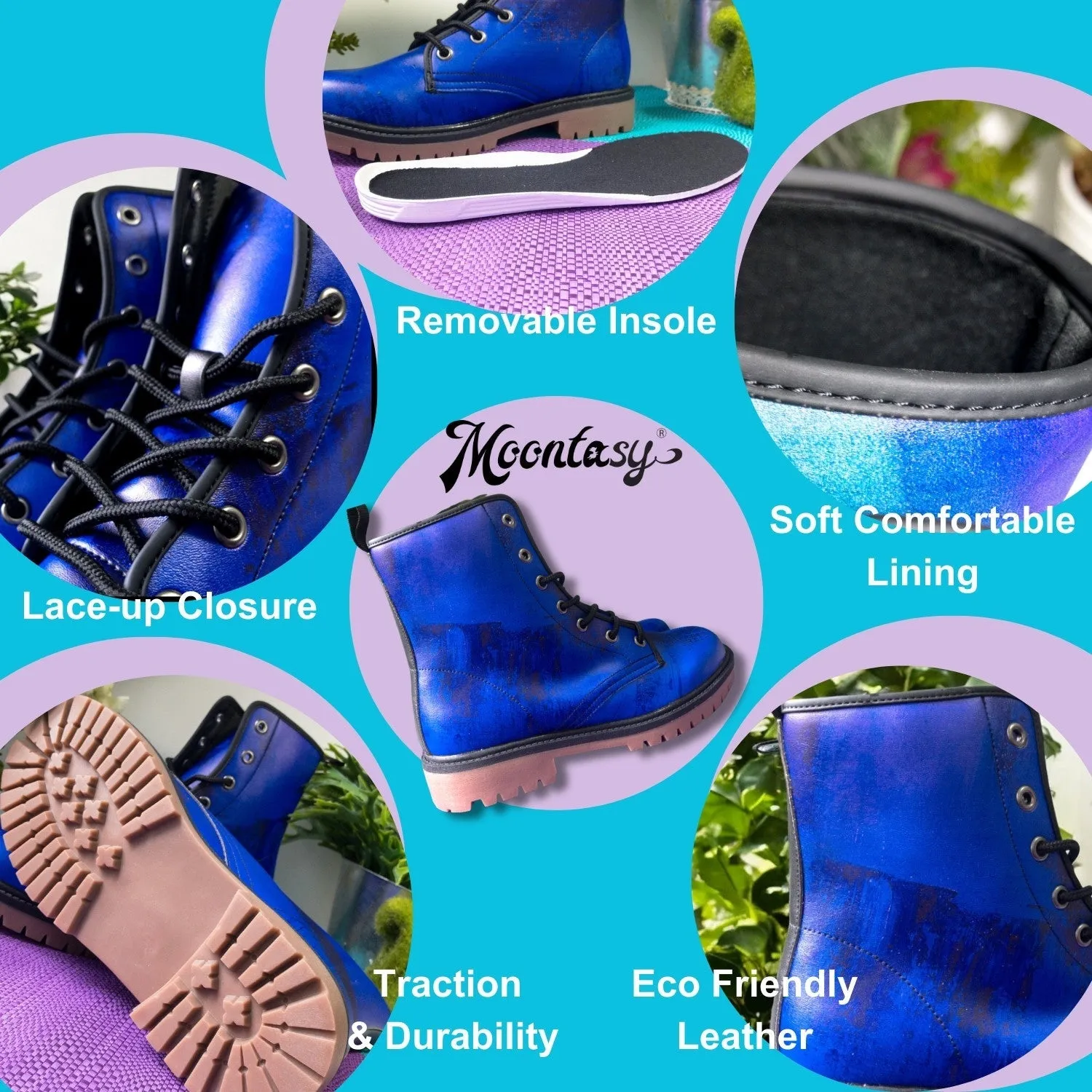 Purple Blossom Combat Boots (For Women| Men)