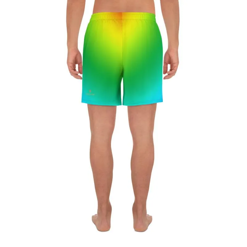 Radial Rainbow Men's Shorts, Ombre Print Men's Athletic Best Workout Sports Long Shorts- Made in USA/ MX/ EU