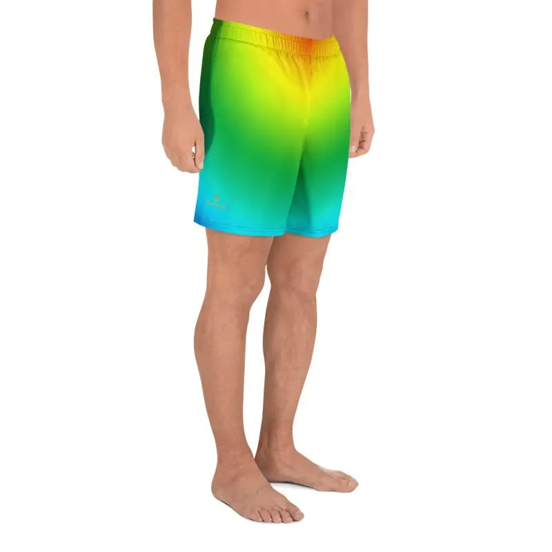 Radial Rainbow Men's Shorts, Ombre Print Men's Athletic Best Workout Sports Long Shorts- Made in USA/ MX/ EU