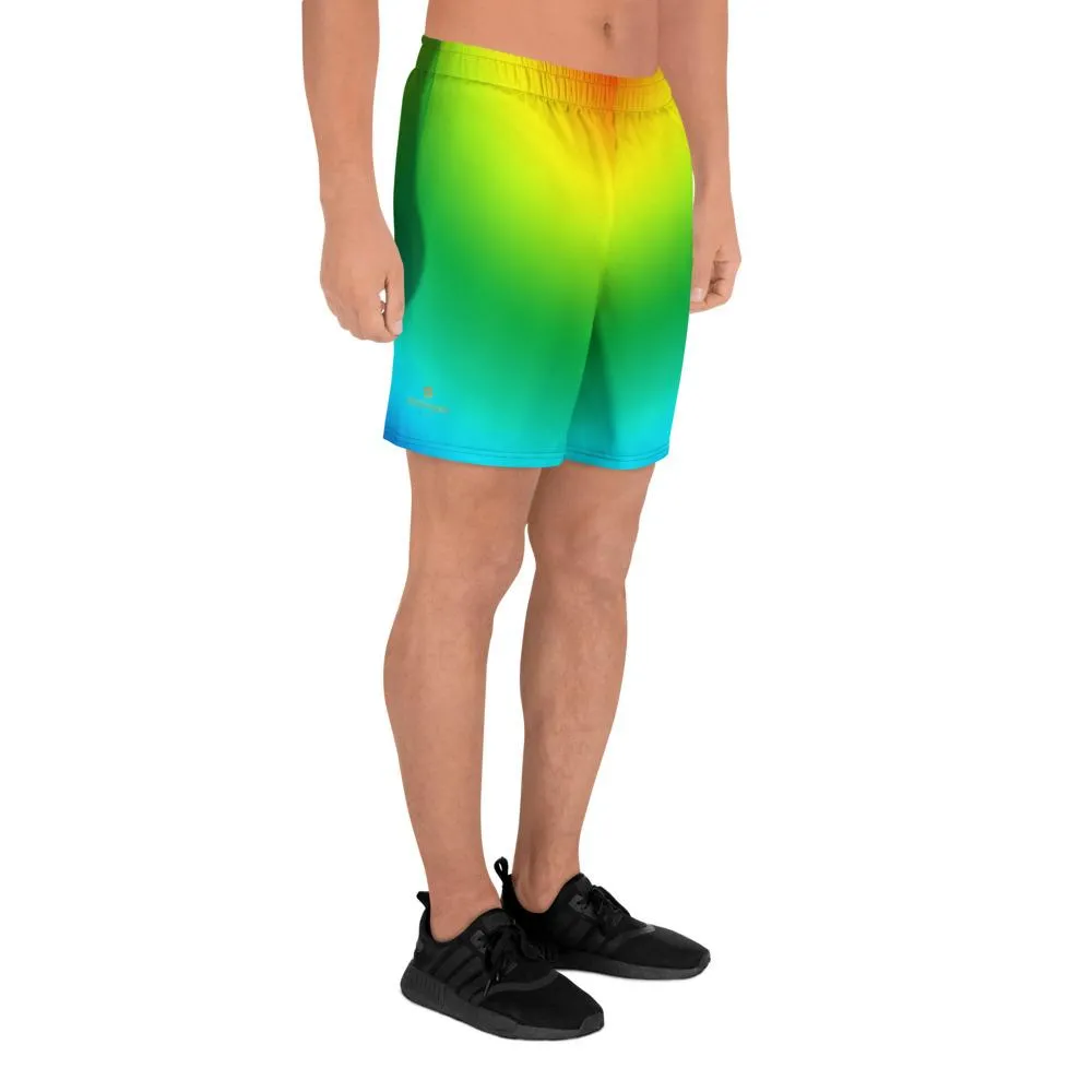 Radial Rainbow Men's Shorts, Ombre Print Men's Athletic Best Workout Sports Long Shorts- Made in USA/ MX/ EU