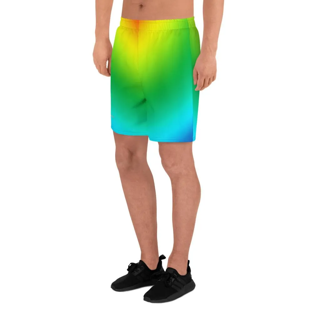 Radial Rainbow Men's Shorts, Ombre Print Men's Athletic Best Workout Sports Long Shorts- Made in USA/ MX/ EU