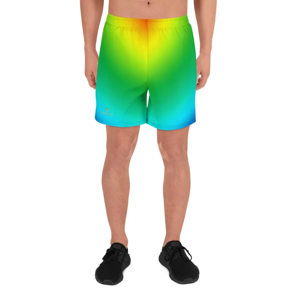 Radial Rainbow Men's Shorts, Ombre Print Men's Athletic Best Workout Sports Long Shorts- Made in USA/ MX/ EU
