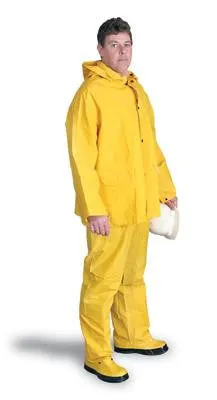 Radnor Large Yellow .32 mm Polyester And PVC 3 Piece Rain Suit (Includes Jacket With Front Snap Closure, Detached Hood And Snap Fly Bib Pants)