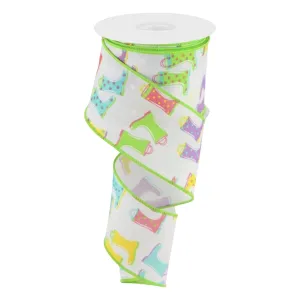 Rainboots on faux royal wired ribbon 2.5”