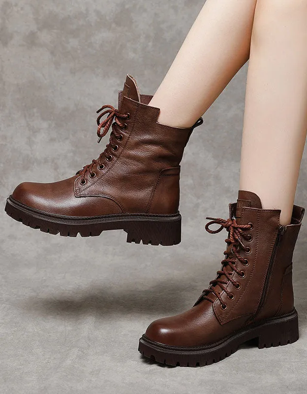 Real Leather Round Toe Anti-slip Autumn Winter Boots