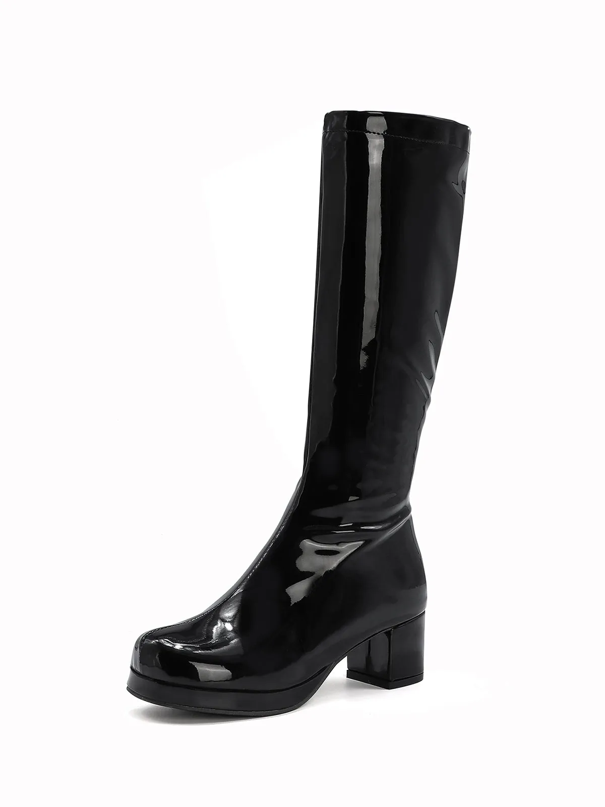 Retro Shiny Patent Leather Thigh-High Boots