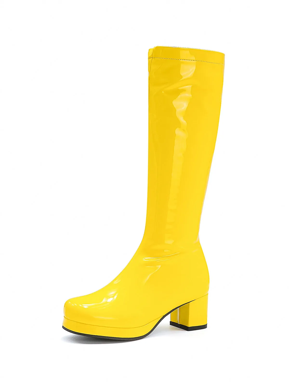 Retro Shiny Patent Leather Thigh-High Boots