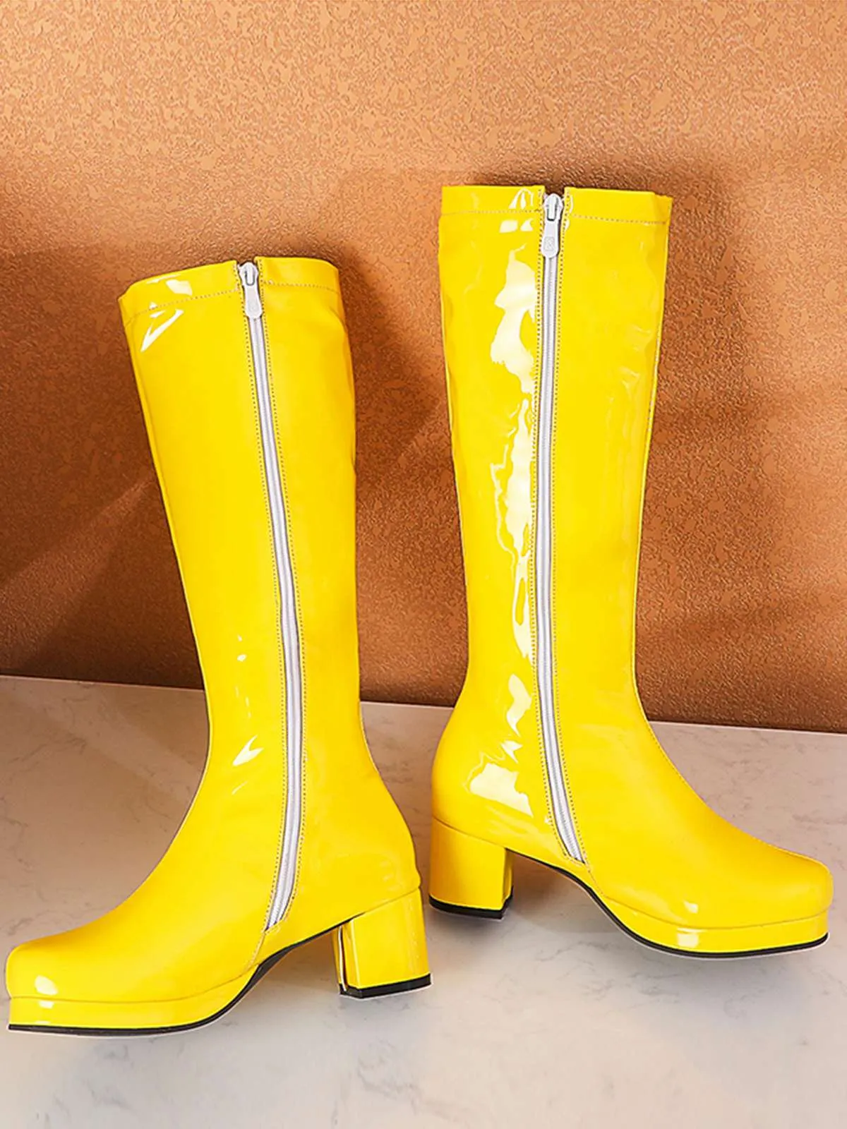 Retro Shiny Patent Leather Thigh-High Boots