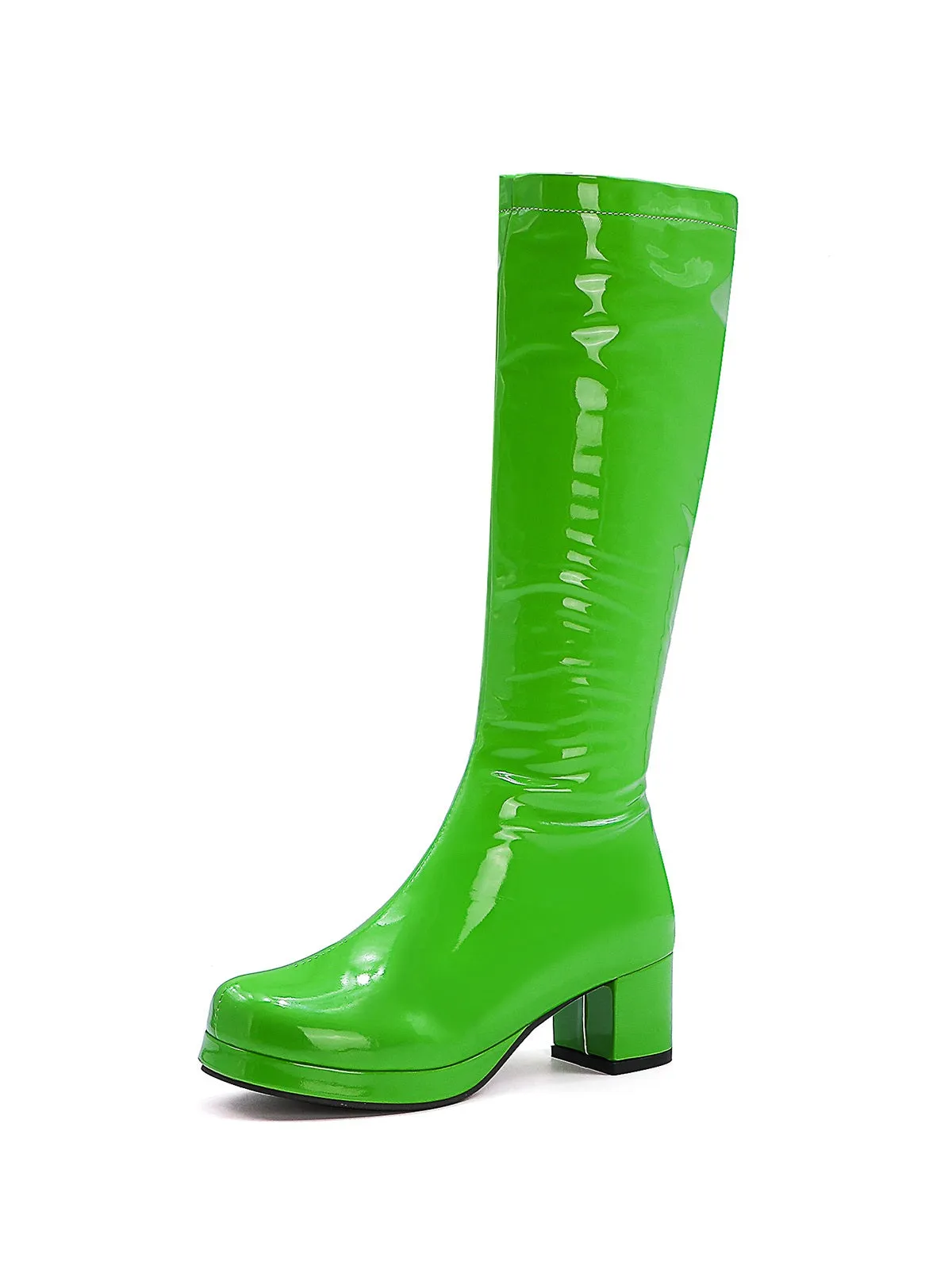 Retro Shiny Patent Leather Thigh-High Boots