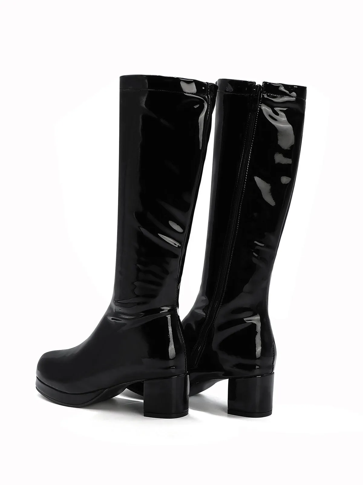 Retro Shiny Patent Leather Thigh-High Boots