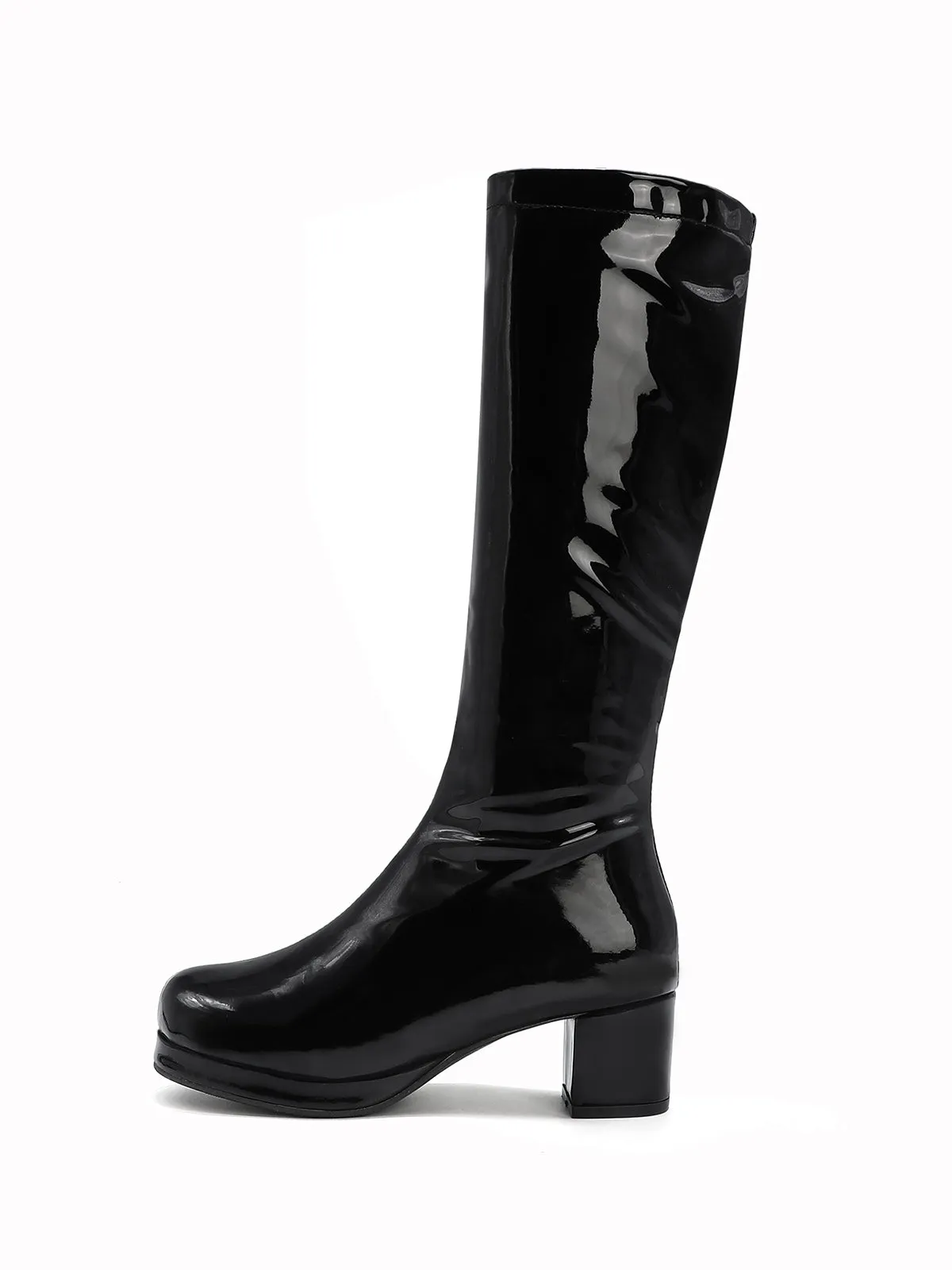 Retro Shiny Patent Leather Thigh-High Boots
