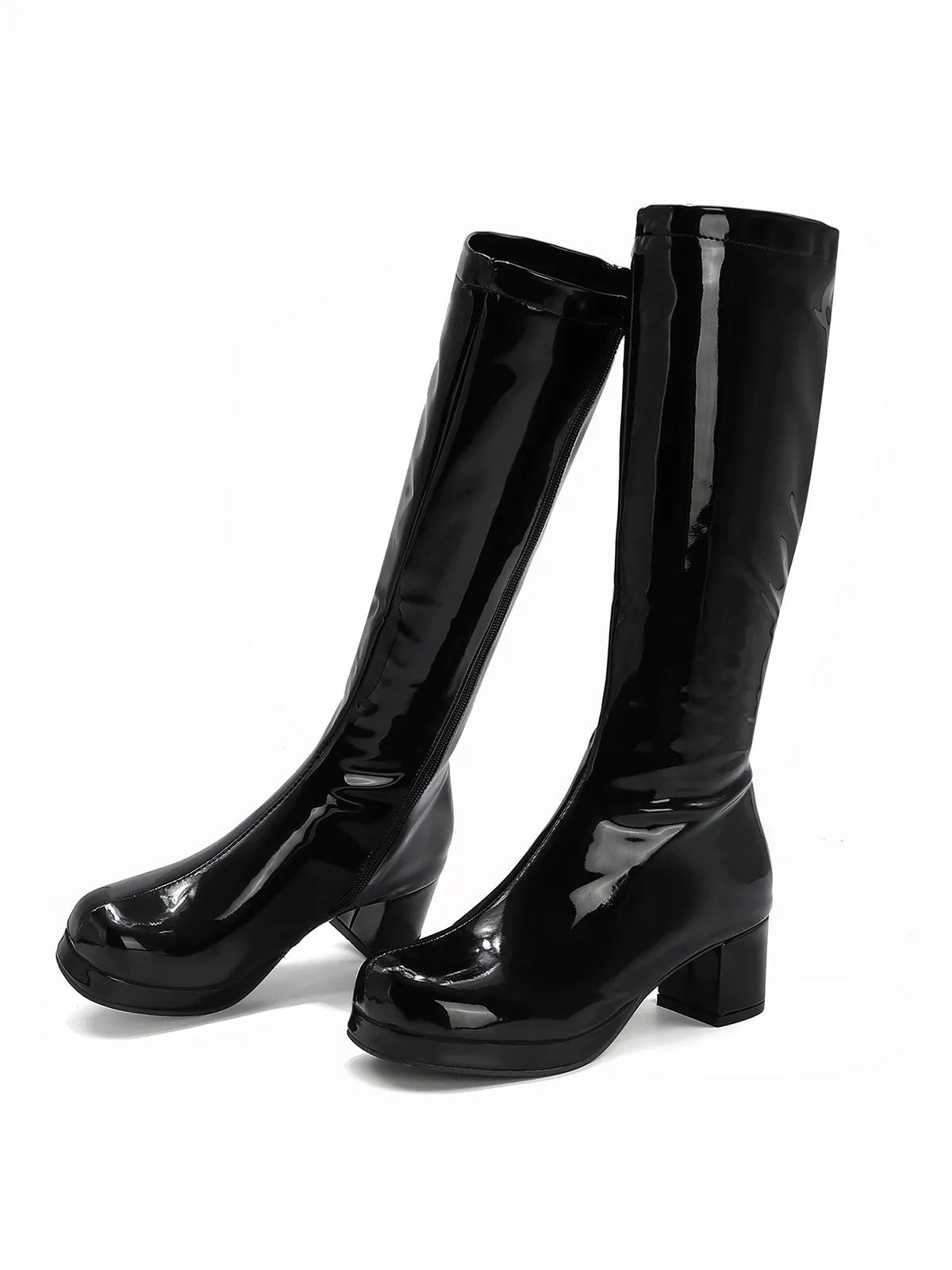 Retro Shiny Patent Leather Thigh-High Boots