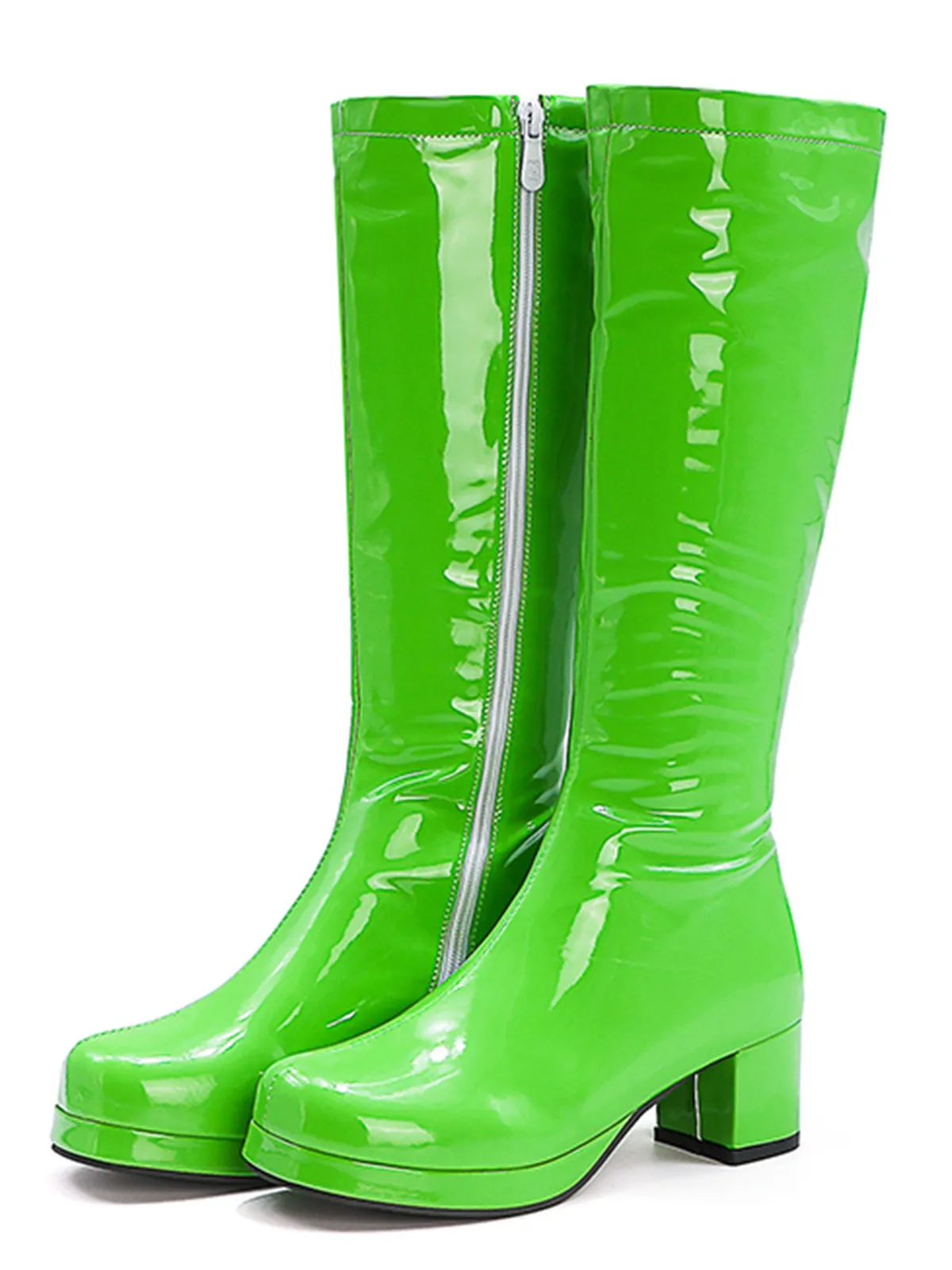 Retro Shiny Patent Leather Thigh-High Boots