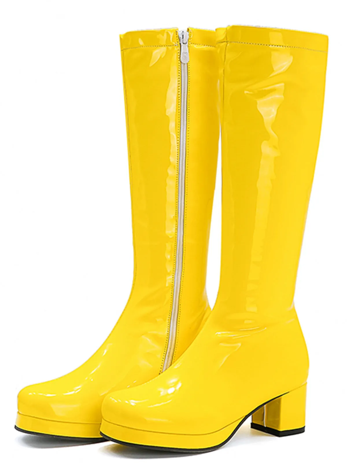 Retro Shiny Patent Leather Thigh-High Boots
