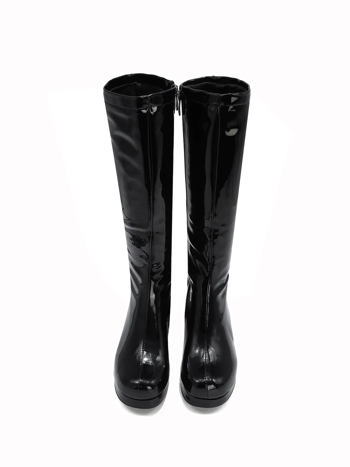 Retro Shiny Patent Leather Thigh-High Boots
