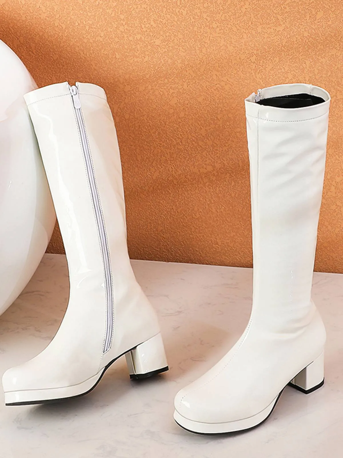 Retro Shiny Patent Leather Thigh-High Boots