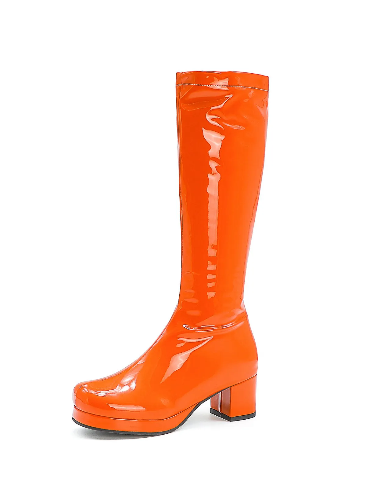 Retro Shiny Patent Leather Thigh-High Boots