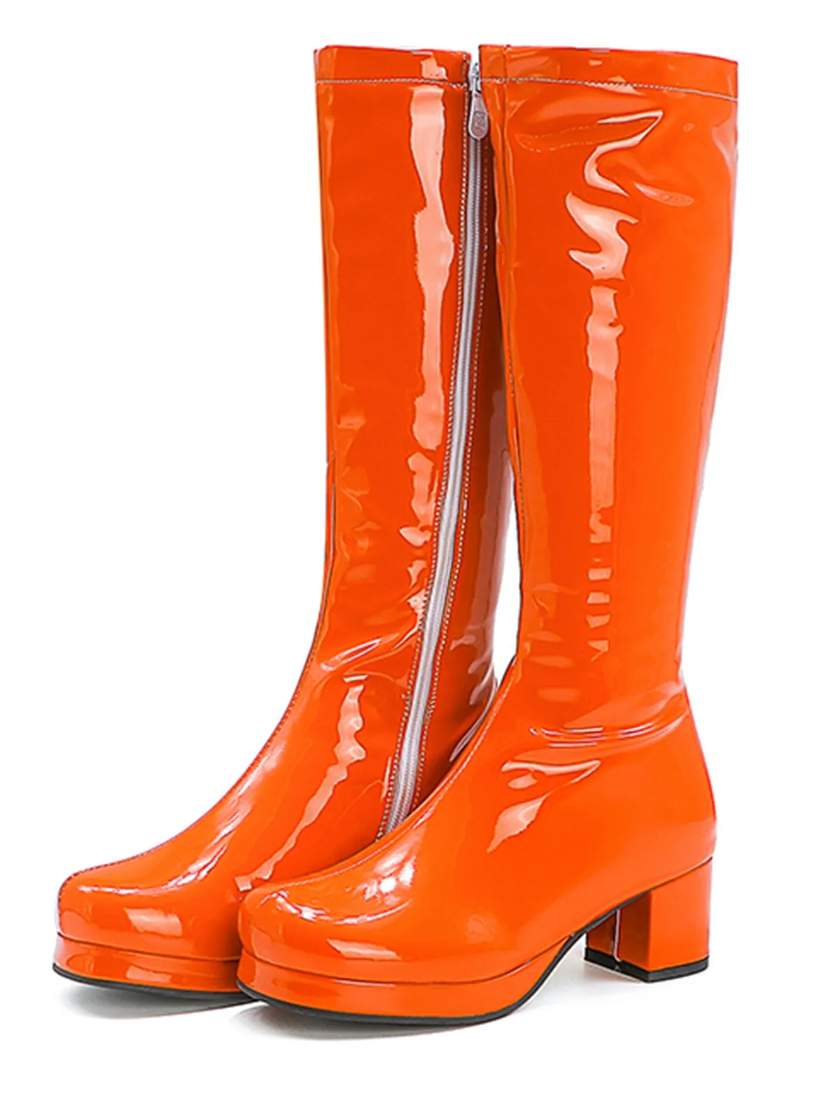 Retro Shiny Patent Leather Thigh-High Boots