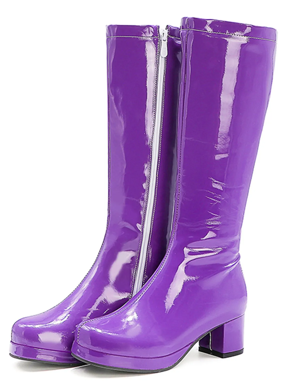 Retro Shiny Patent Leather Thigh-High Boots