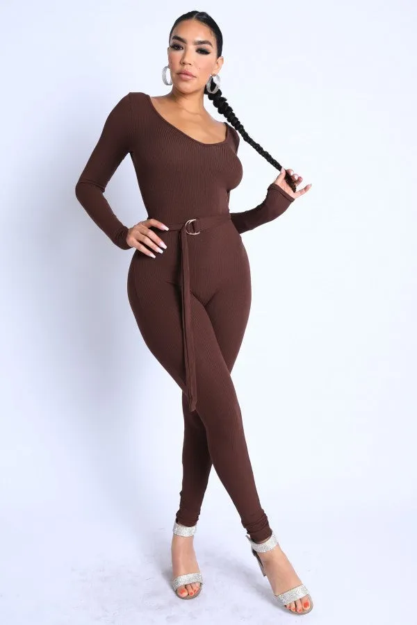 Ribbed Long Sleeve Jumpsuit
