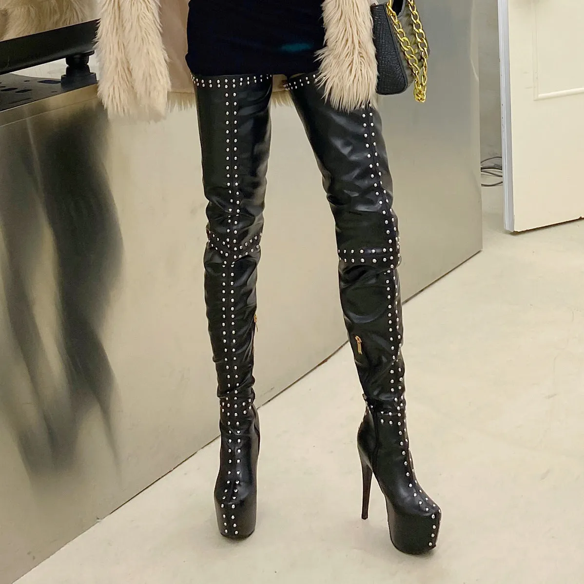 Rivet Thigh Boots