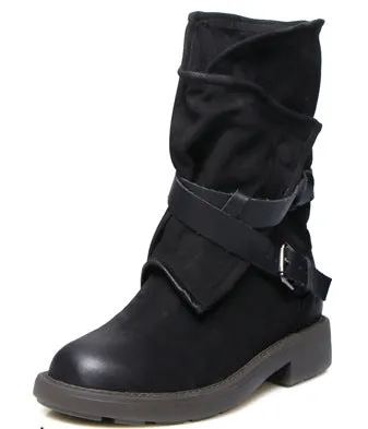 Round Toe Buckled Boots