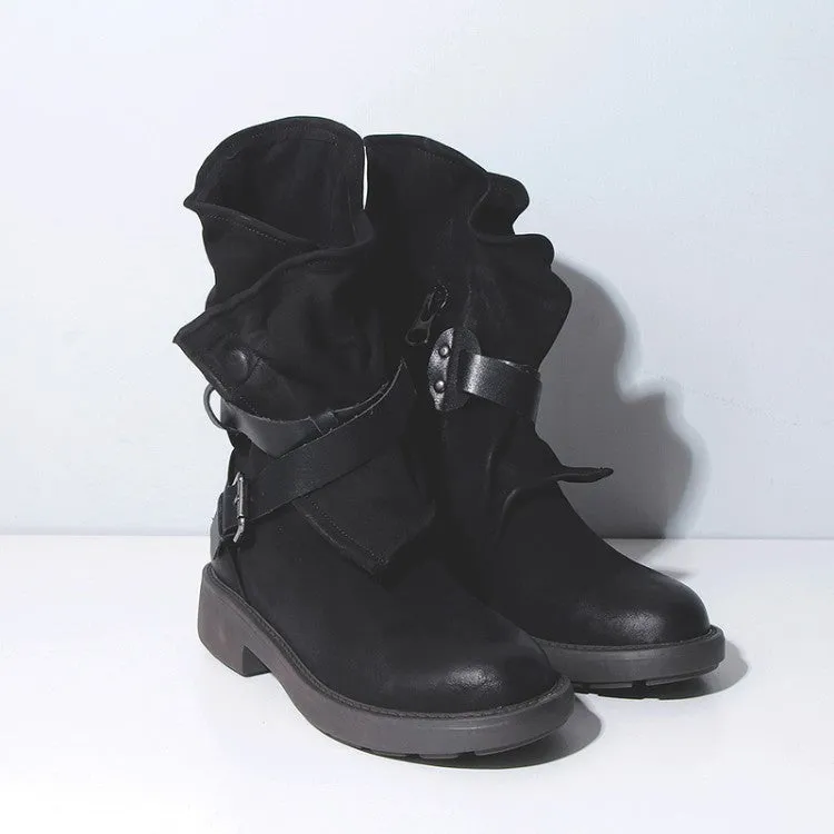 Round Toe Buckled Boots