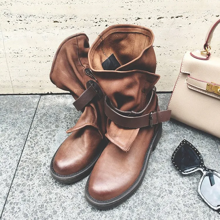Round Toe Buckled Boots