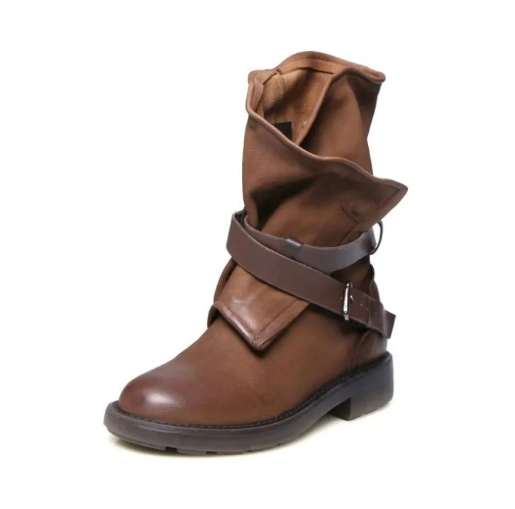Round Toe Buckled Boots