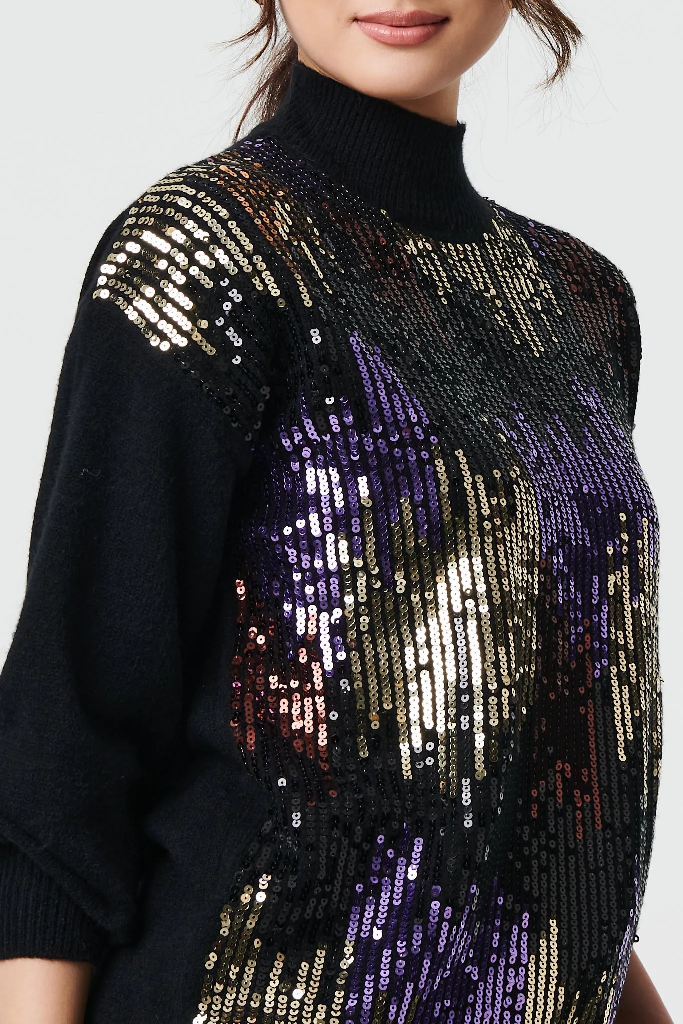 Sequin Embellished Puff Sleeve Jumper