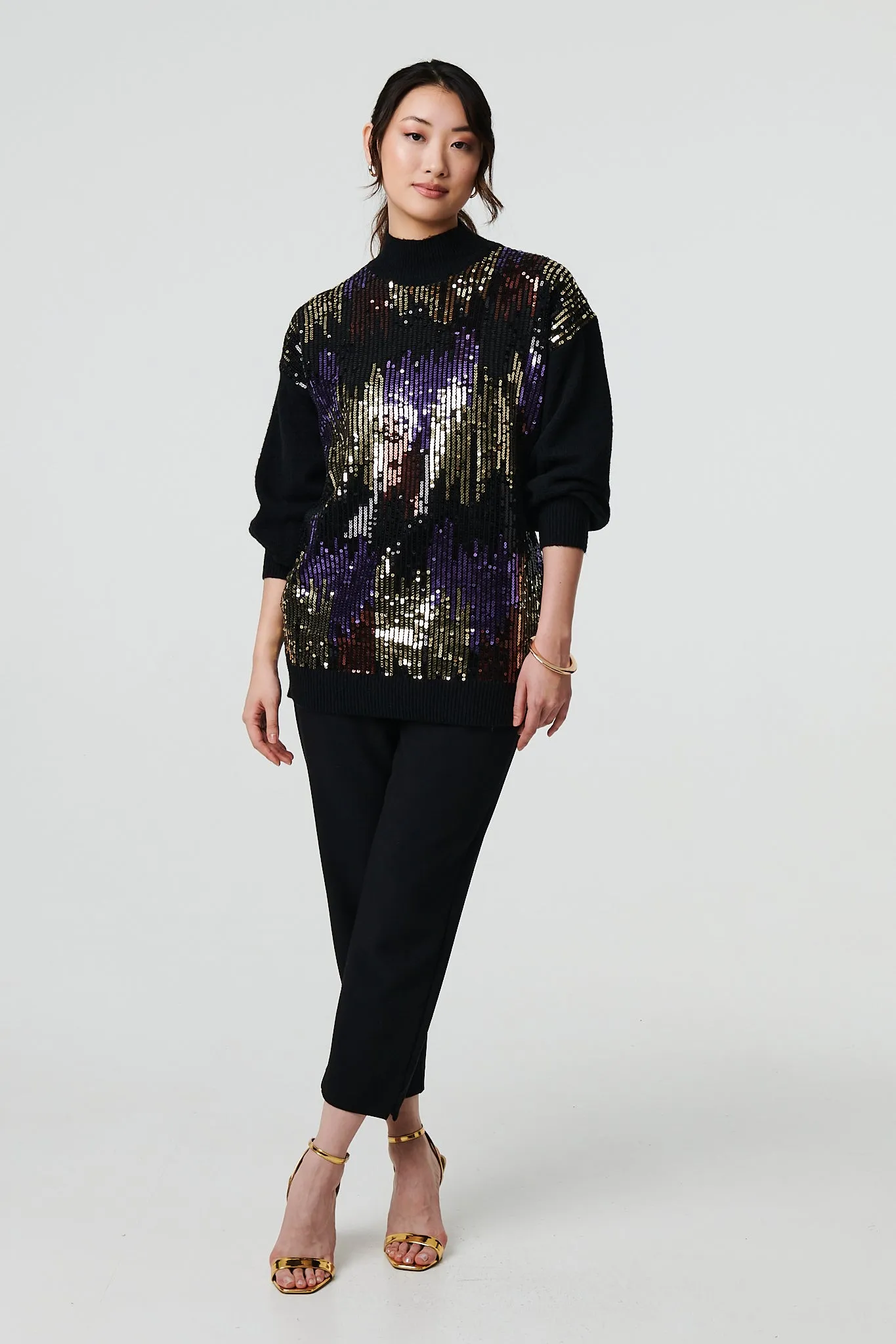 Sequin Embellished Puff Sleeve Jumper