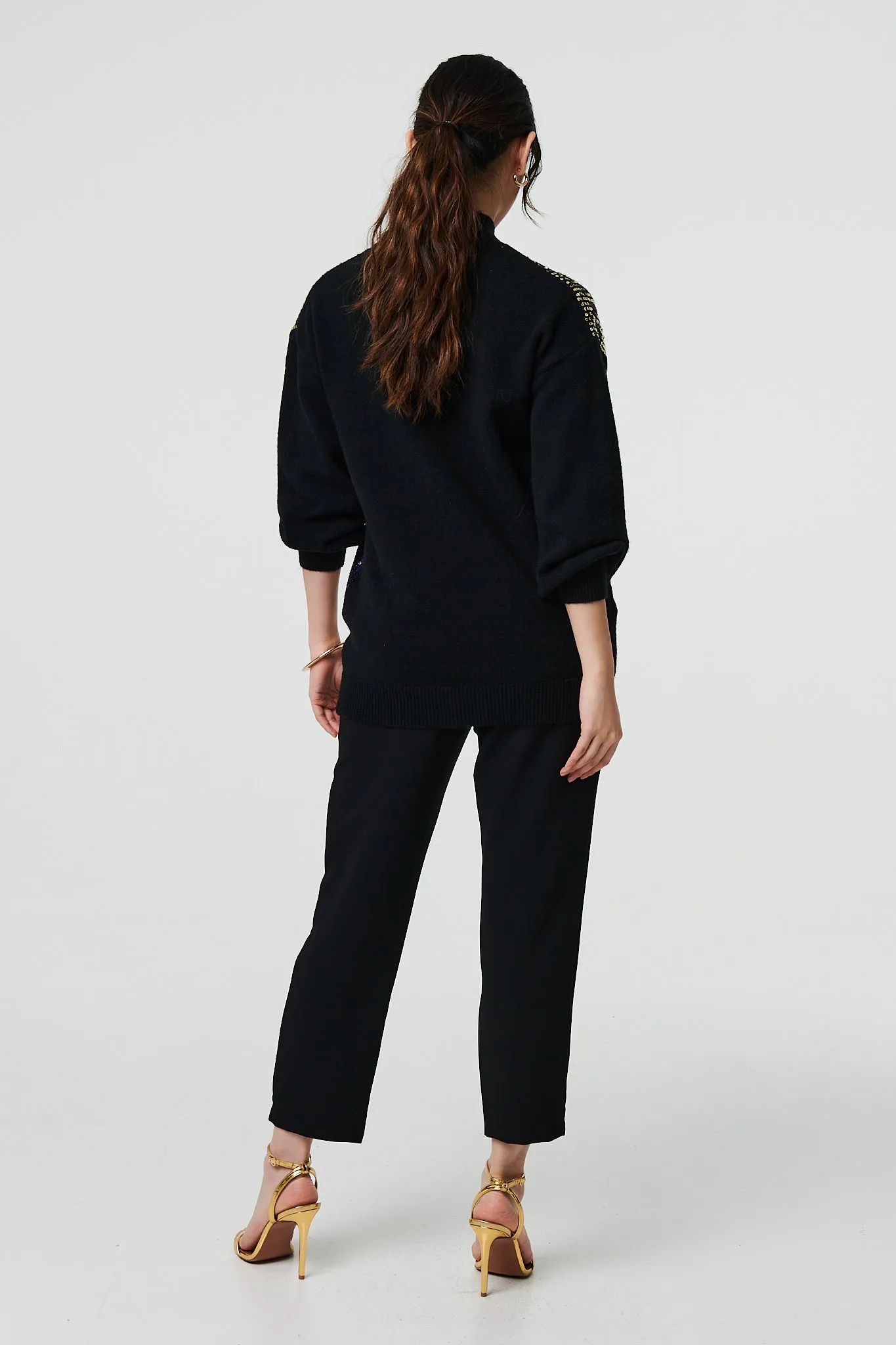 Sequin Embellished Puff Sleeve Jumper