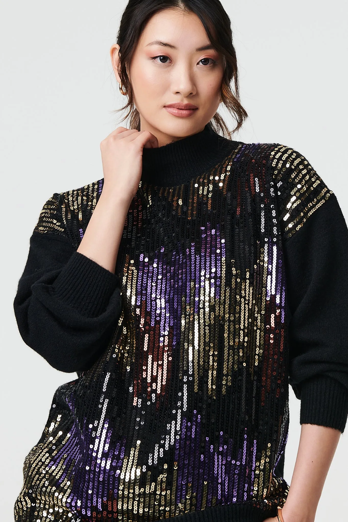 Sequin Embellished Puff Sleeve Jumper