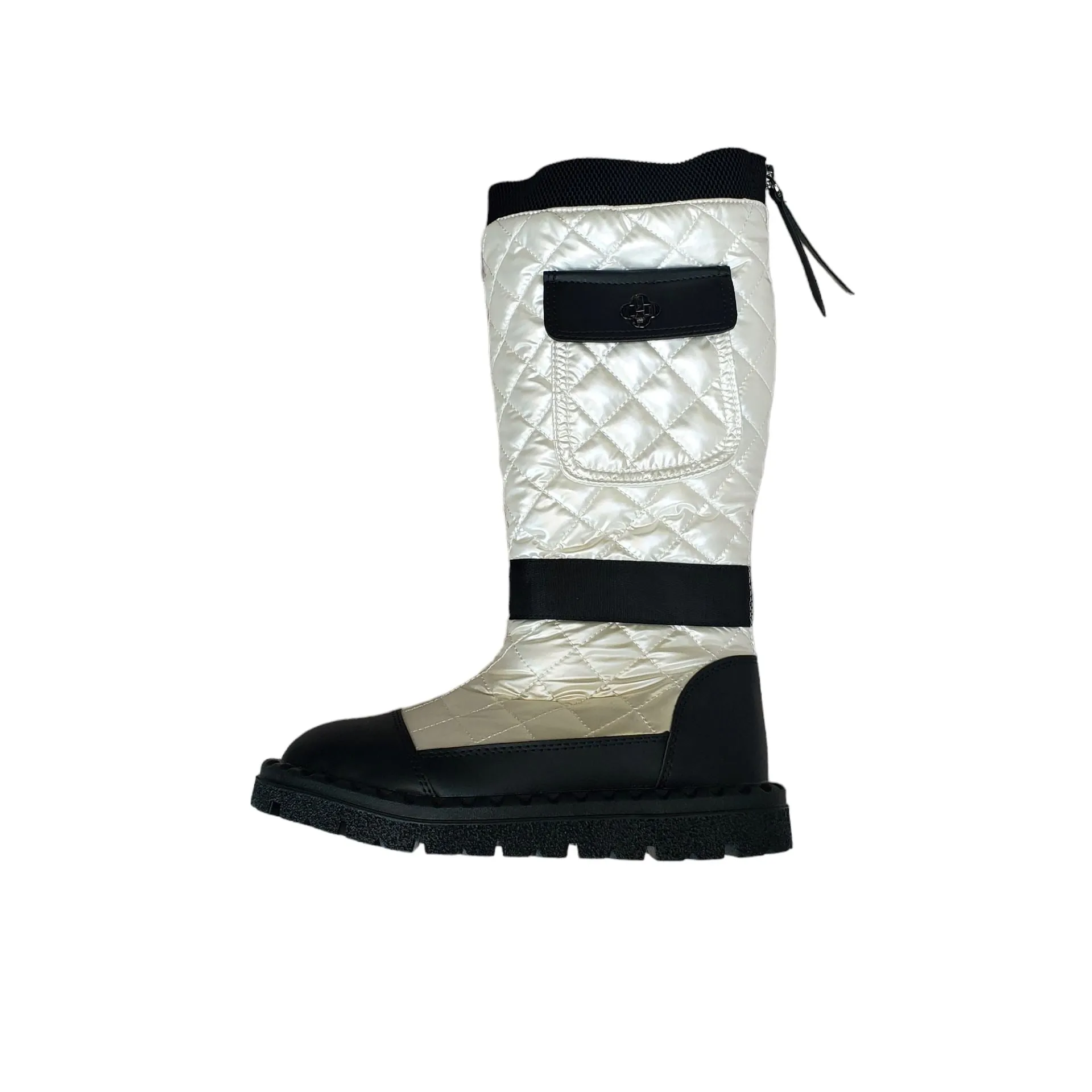 SIDE POCKET WHITE QUILTED BOOTS