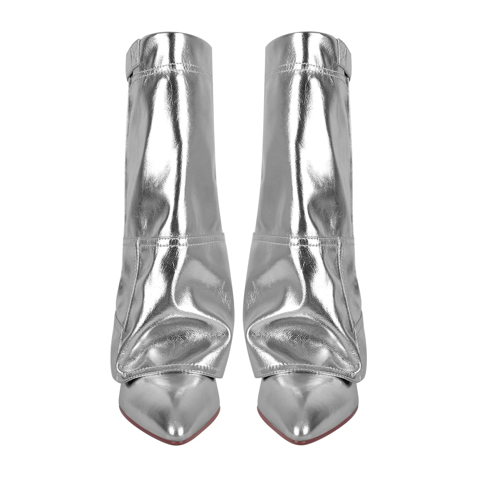 Silver Metallic Wedge Heel Fold Over Boots