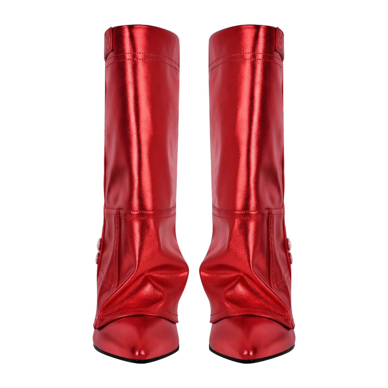 Silver Metallic Wedge Heel Fold Over Boots