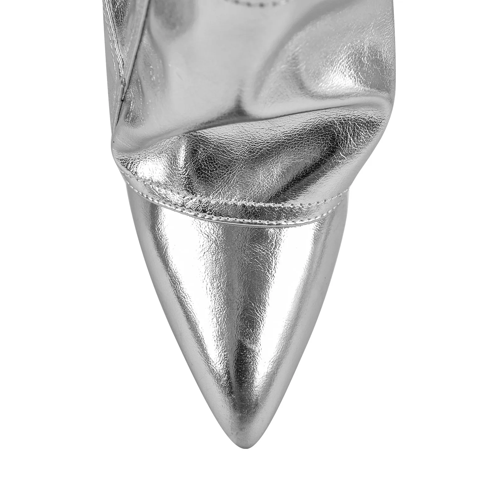 Silver Metallic Wedge Heel Fold Over Boots