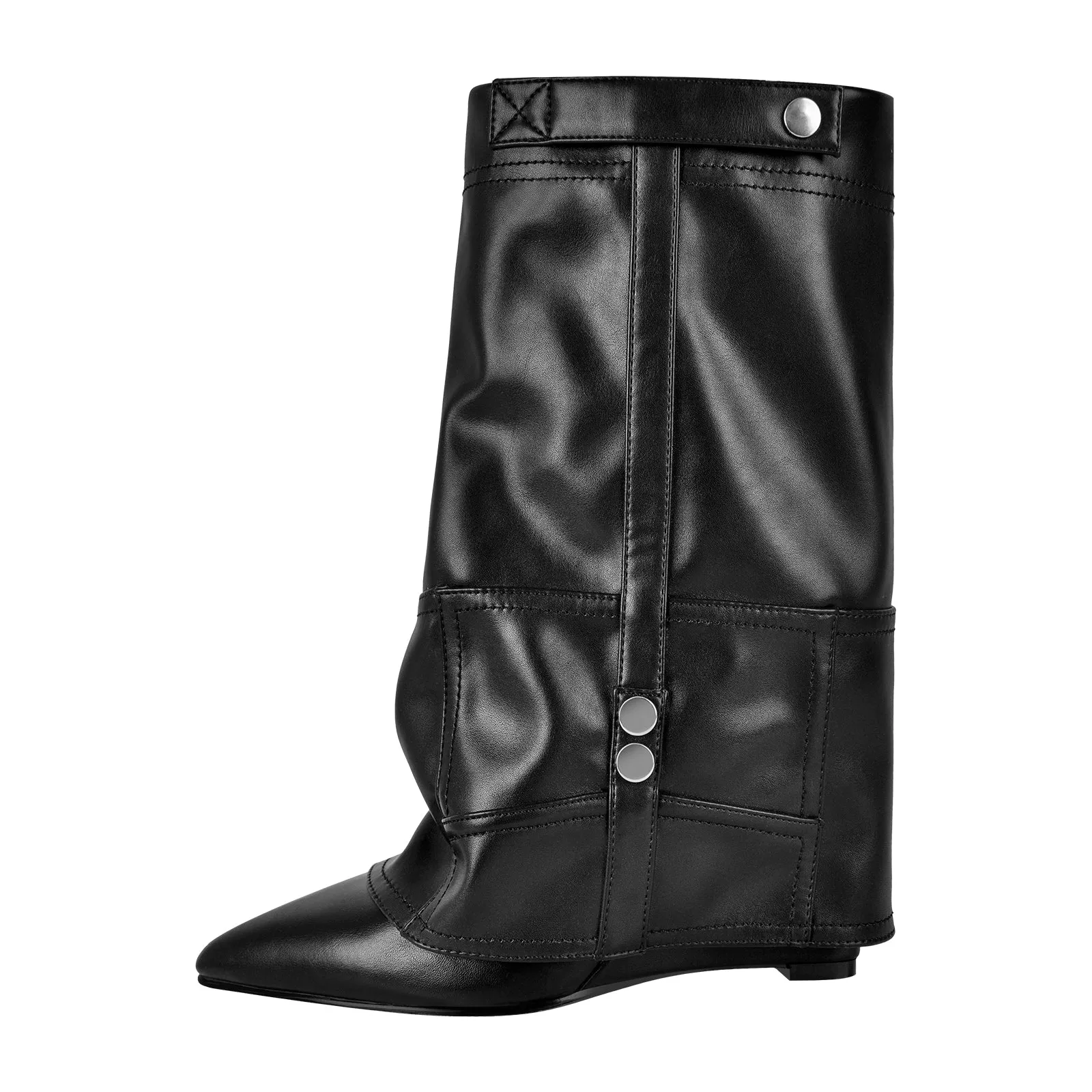 Silver Metallic Wedge Heel Fold Over Boots