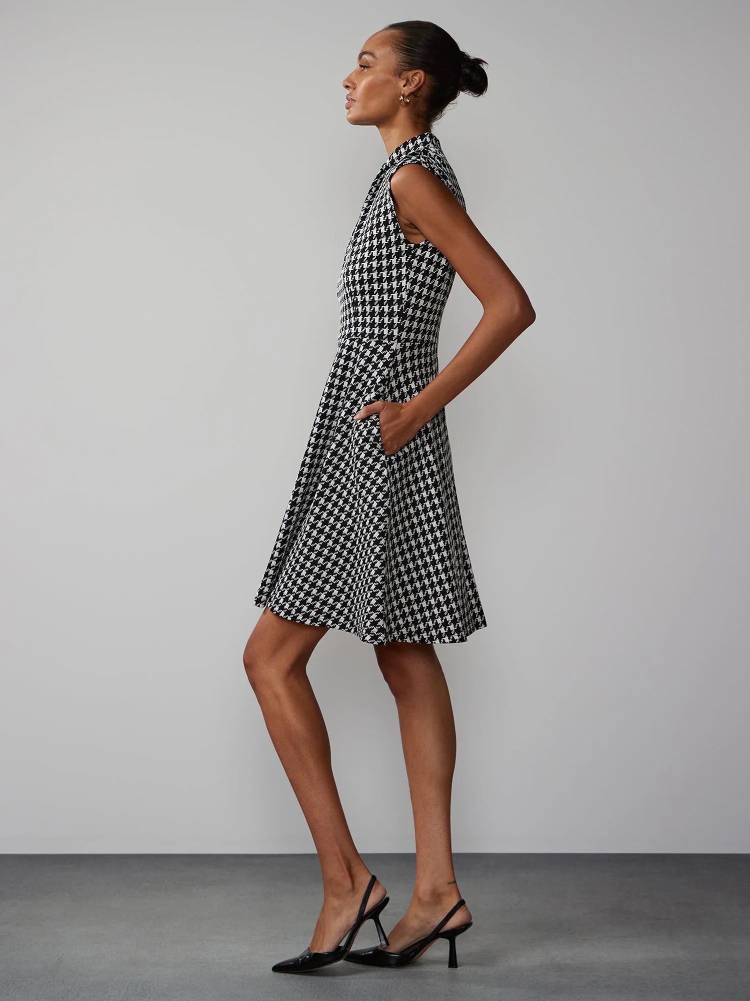 Sleeveless Houndstooth Mini Dress