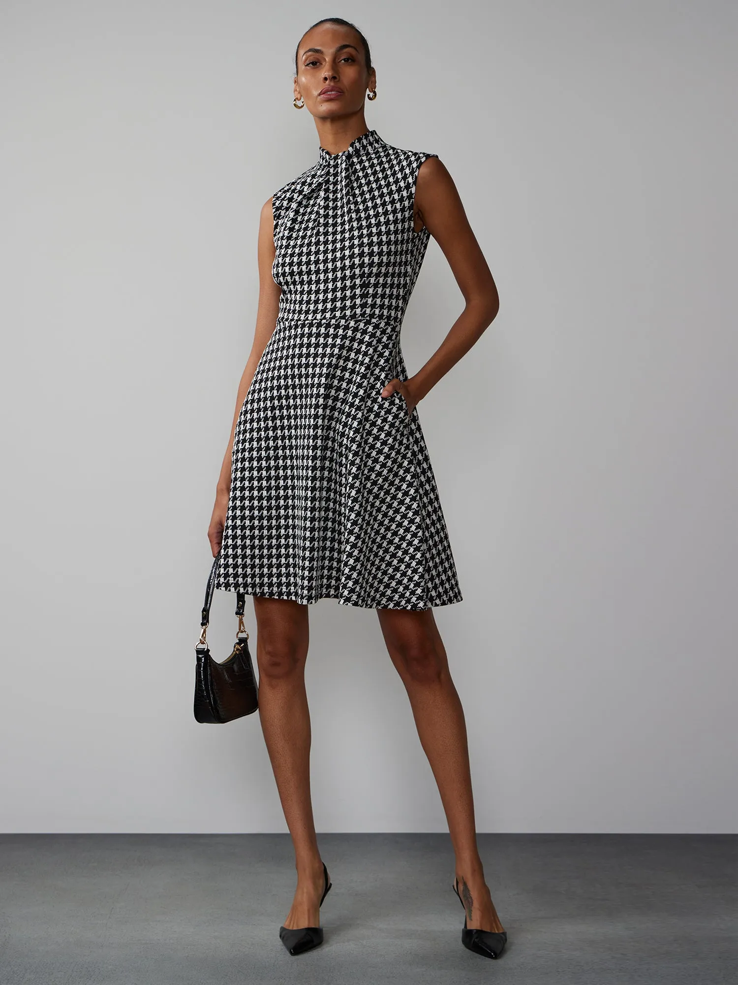 Sleeveless Houndstooth Mini Dress