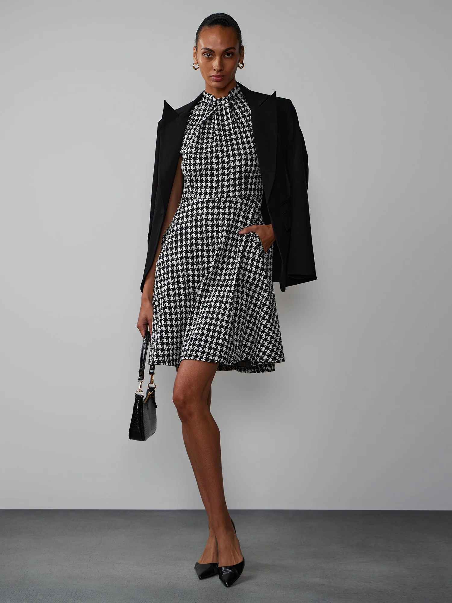 Sleeveless Houndstooth Mini Dress