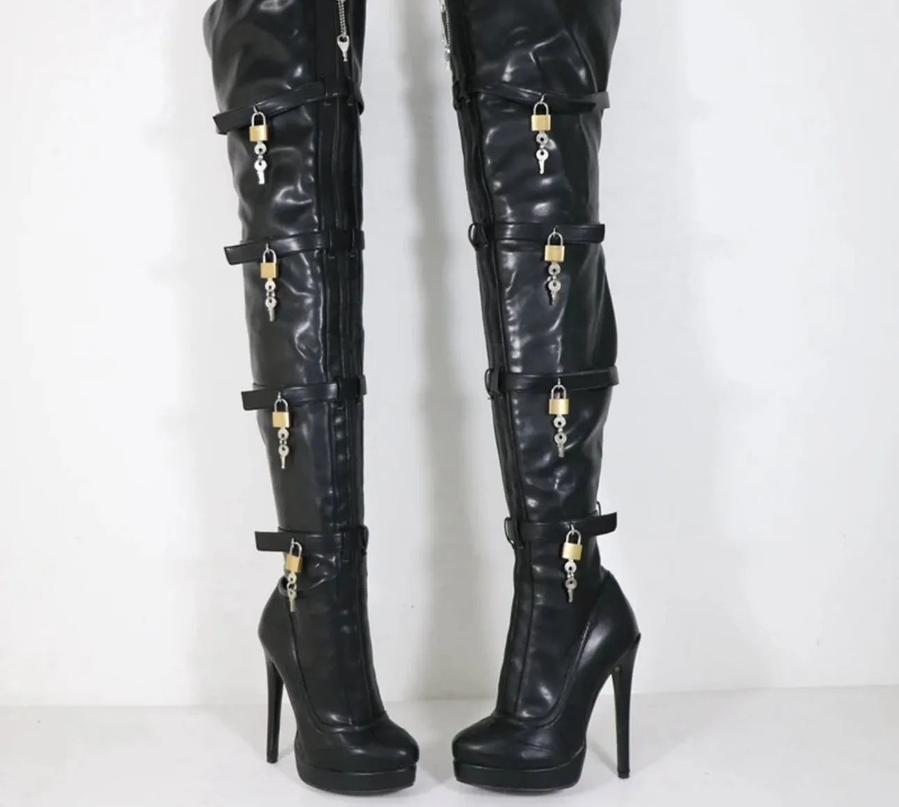 Sorbern Crotch Thigh Multi Straps With 8 Locks High Heel Visible Platform Lockable Zipper Front Custom Legs Boots
