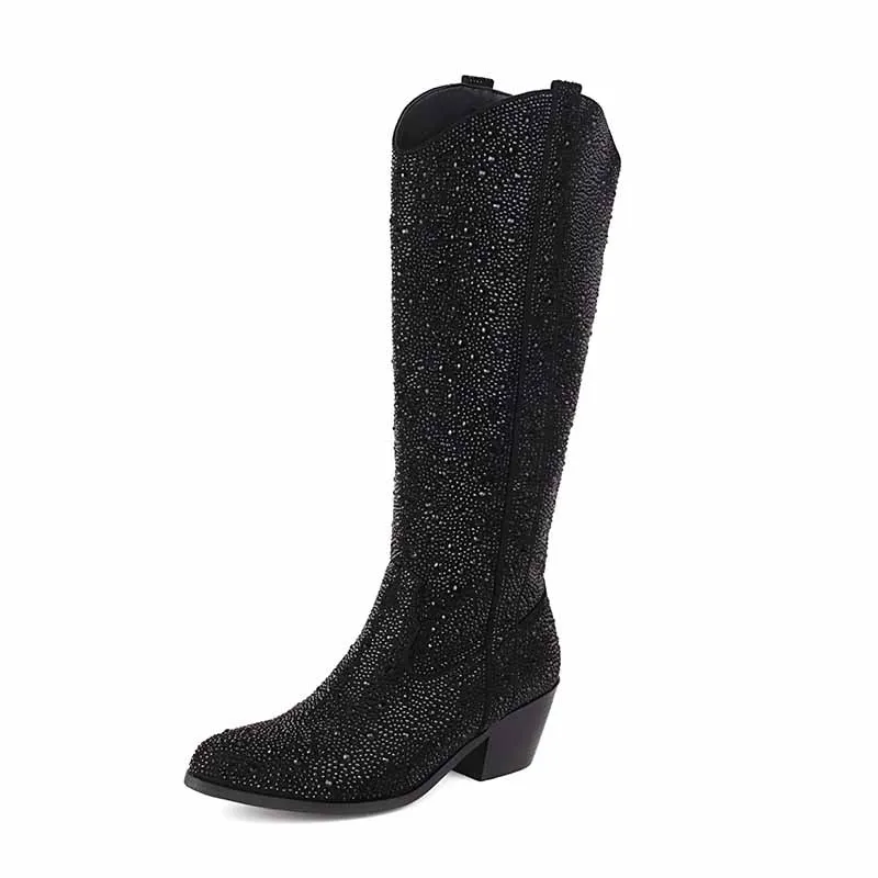 Sparkly Rhinestones Cowboy Cowgirl Style Boots Knee High Boots for Women